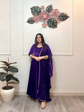 Party wear brinjal velvet anarkali - kasumi.in